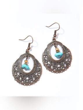 Bohemian Turquoise Drop Filigree Earrings - Women Jewelry
